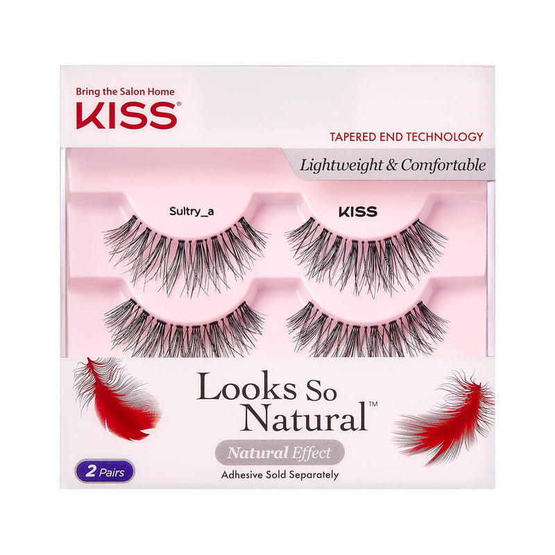 KISS Looks So Natural False Eyelashes Double Pack, Lightweight & Comfortable, Natural-Looking, Tapered End Technology, Reusable, Cruelty-Free, Contact Lens Friendly, Style Sultry, 2 Pairs KISS
