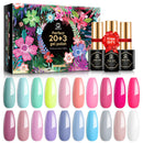 MEFA Gel Nail Polish Set 23 Pcs with Gift Box, Pastel Nail Gel Kit Cotton Candy Colors with No Wipe Mirror & Matte Top and Base Coat, Valentine's Day Hot Pink Sage Green Blue for Starter Soak Off Nail Art Salon Design Manicure MEFA