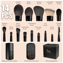 Jilier Travel Makeup Brush Set, 14 pcs Mini Makeup Brushes for Foundation, Powder, Eyeshadow, Highlight, Contour, Blush & Concealer, Small Makeup Brush Set Purse Size with Case Infinity Warehouse