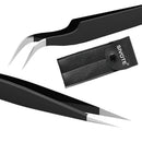 SIVOTE Lash Tweezers for Eyelash Extensions, Hand Calibrated Straight & Curved Tip, Pack of 2, Black SIVOTE