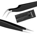 SIVOTE Lash Tweezers for Eyelash Extensions, Hand Calibrated Straight & Curved Tip, Pack of 2, Black SIVOTE