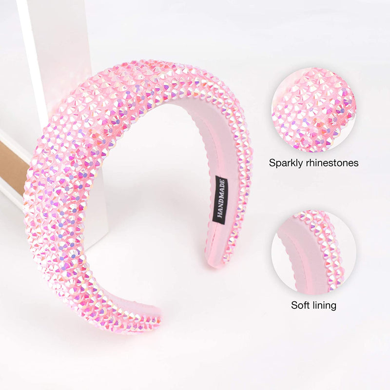 SP SOPHIA COLLECTION Women's Sparkling Crystal Padded Rhinestone Wide Bejeweled Hair Headband Party Hairband Hair Accessories in Pink SP Sophia Collection Store
