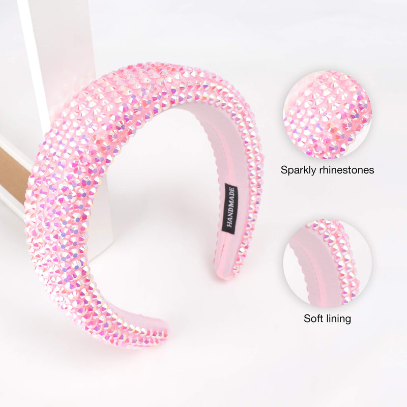 SP SOPHIA COLLECTION Women's Sparkling Crystal Padded Rhinestone Wide Bejeweled Hair Headband Party Hairband Hair Accessories in Pink SP Sophia Collection