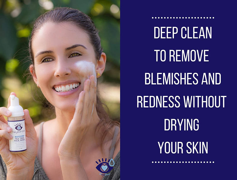 Foaming Tea Tree Face Wash and Eyelid Cleanser for Women - Battles Aging, Blemishes, Redness, & Demodex - Made With Organic Ingredients & Aloe Vera (1.7 Ounces) Heyedrate Store