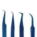 M LASH Set Of 4 Diamond Grip Eyelash Extensions Tweezers - Japanese Steel Lash Supply (Blue) M Store