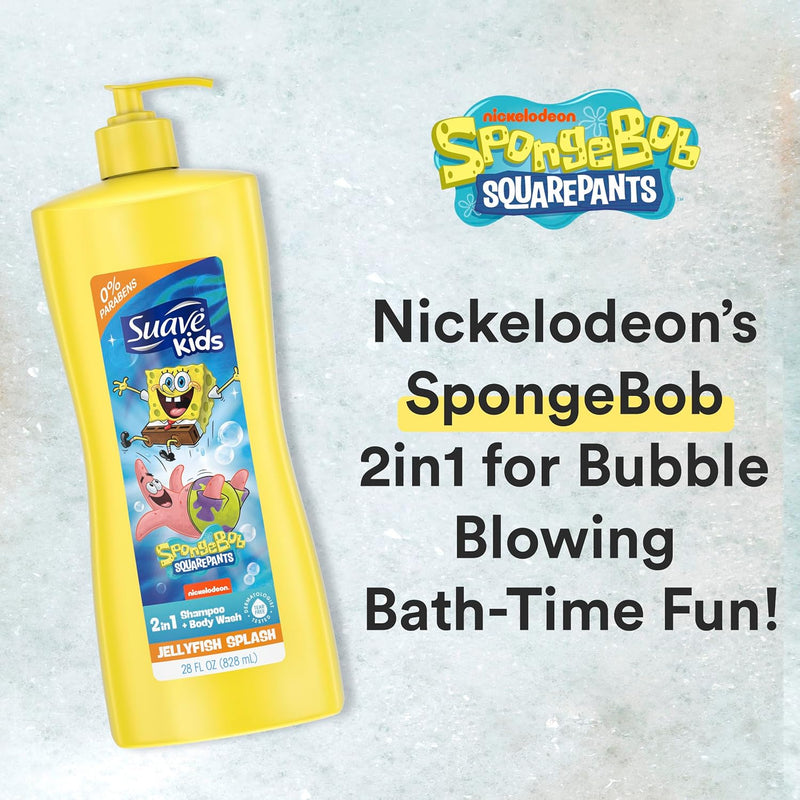 Suave Kids 3-in-1 Spongebob, Tear Free, Body Wash, Shampoo and Conditioners, Dermatologist Tested, 28 Oz Pack of 4 Infinity Warehouse