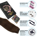 GOO GOO Human Hair Extensions Chocolate Brown,100g Halo Hair Extensions 20 Inch Straight Real Hair Extensions with Fish Line Invisible Wire Hidden Crown Hair Extensions Layered Hairpiece for Women GOO GOO Store