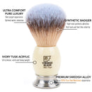 Luxury Shaving Brush for Men by VIKINGS BLADE, Ultra Heavy Acrylic & 316L Steel Handle, Super Strong Knot Backbone, Minimal Shedding, Fast Lather, Extremely Smooth & Plush on Skin (White Knight) Vikings Blade