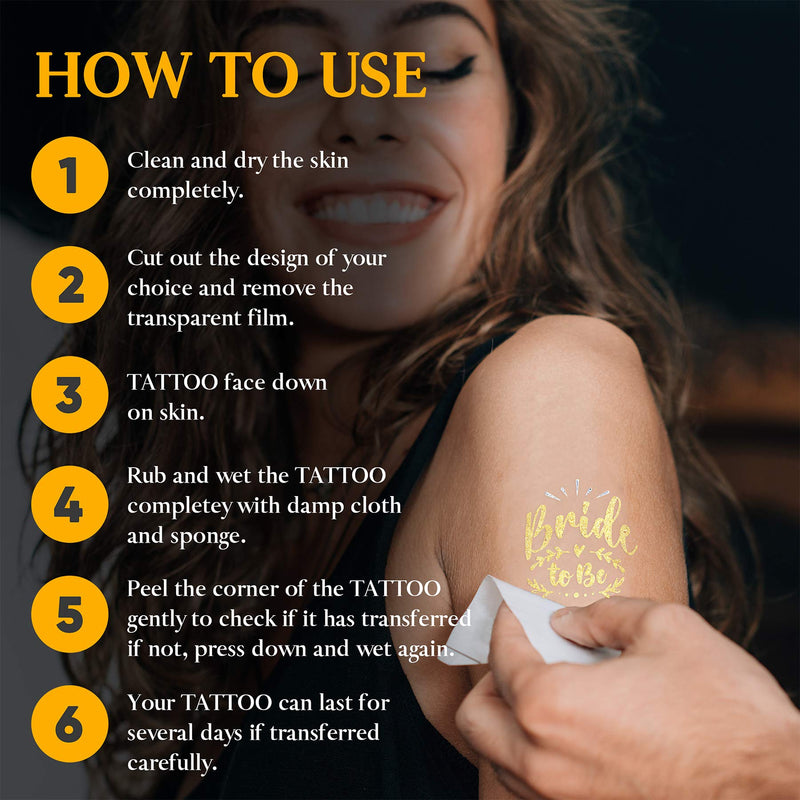 30pc Bachelorette Party Tattoos | Bride Tattoo | Perforated Temporary Metallic Gold Tattoos | Bachelorette Party Decorations | Bridesmaid Gift | Bride to Be Favor Bengum