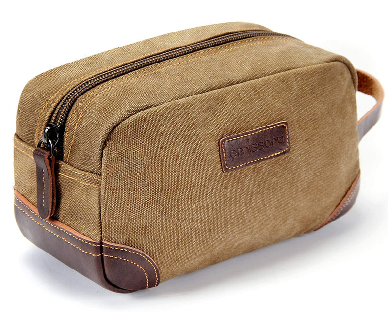 emissary Men's Toiletry Bag Leather and Canvas Travel Toiletry Bag Dopp Kit for Men Shaving Bag for Travel Accessories (Brown) emissary