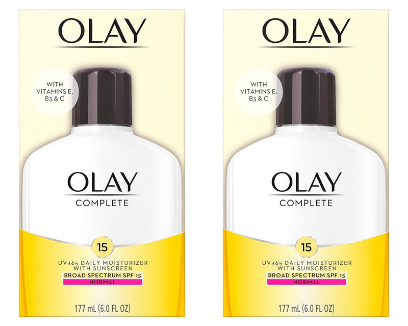 Olay Face Moisturizer, Complete with Sunscreen SPF 15, Daily Facial Lotion for Normal Skin, Lightweight Hydrating Broad Spectrum Sun Protection - Vitamin C, E, and Niacinamide - 6 Oz 2 Pack Infinity Warehouse