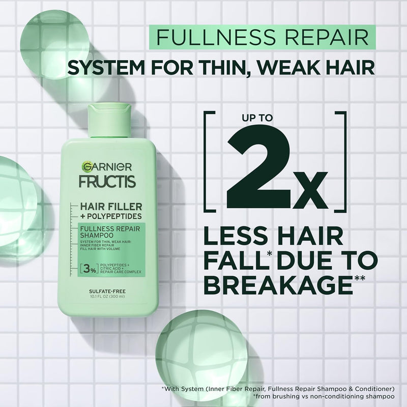 Garnier Fructis Hair Filler Bonding Pre-Shampoo + Fullness Repair Shampoo, Conditioner + Thickeing Spray Set with Polypeptides (4 Items), 1 Kit Infinity Warehouse