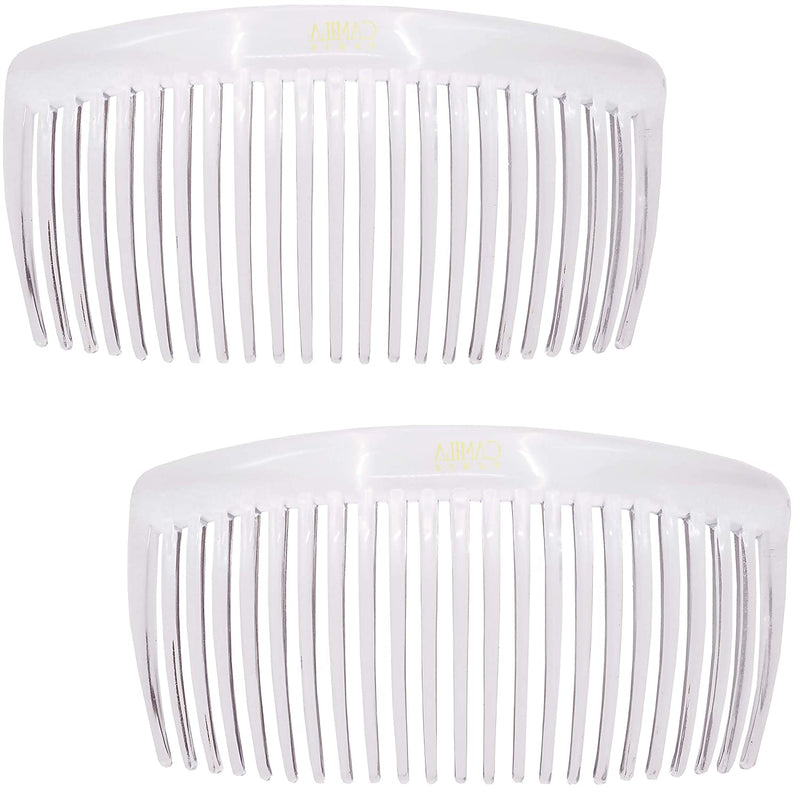 Camila Paris CP2911 French Side Combs Large 2 Pack Curved, Clear Flexible Durable Cellulose Hair Combs, Strong Hold Grip Hair Clips for Women, No Slip Styling Girls Hair Accessories, Made in France Camila Store