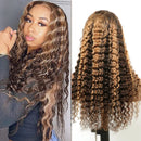 ISEE Hair Transparent Lace Front Wigs Human Hair Deep Wave Wigs 150% Density 13X4 Lace Frontal Human Hair Wigs for Black Women Pre Plucked with Baby Hair (18 Inches, Honey Blonde Highlights) ISEE