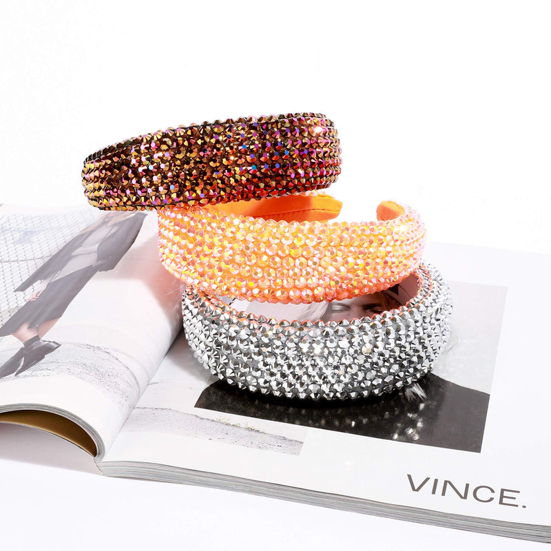 SP SOPHIA COLLECTION Women's Sparkling Crystal Padded Rhinestone Wide Bejeweled Hair Headband Party Hairband Hair Accessories Brown Iridescent SP Sophia Collection