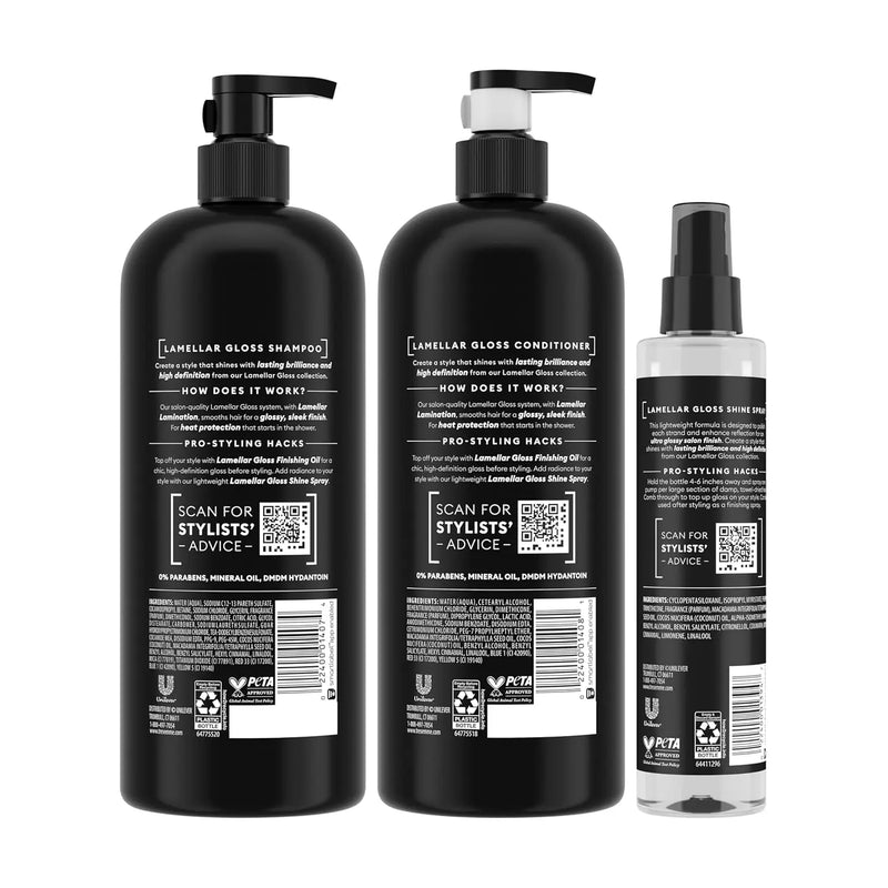 TRESemmé Lamellar Gloss Shampoo, Conditioner and Shine Spray for Brilliant Gloss & Sleek Finish Ultimate Shine with Heat Protection, 3 pack Infinity Warehouse