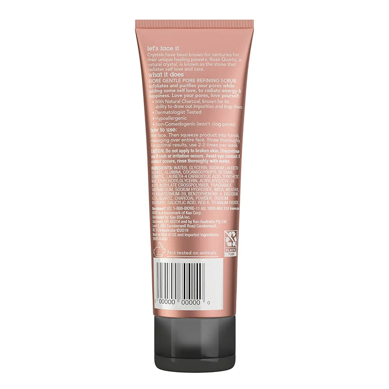 Bioré Rose Quartz With Charcoal Gentle Pore Refining scrub, exfoliating & Pore Minimizing Micro Crystal Facial Scrub, Oil Free, Dermatologist Tested, Cruelty Free, Vegan Friendly, Paraben Free Bioré Store