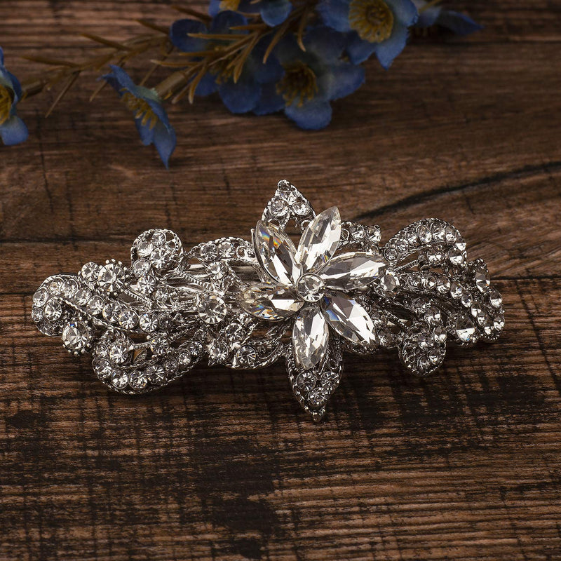 LUX ACCESSORIES Silver Marquise Cut Floral Clear Rhinestones Hair Clip LUX ACCESSORIES