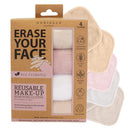 ERASE YOUR FACE Face Reusable Makeup Removing Cloths With Friendly Packaging By Danielle Enterprises 4 pack D50007, ECO, 1 Count ERASE YOUR FACE