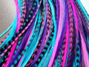 Feather Hair Extensions, 100% Real Rooster Feathers, Long Pink, Purple, Blue Colors (B1 mix) Feather Lily