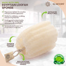Premium Natural Egyptian Shower Loofah Sponge and Facial Loofahs, Large Exfoliating Shower Loofa Body Scrubbers Buff Away Dead Skin for Smoother, More Radiant Appearance (3 lufa Pack) ALMOONI