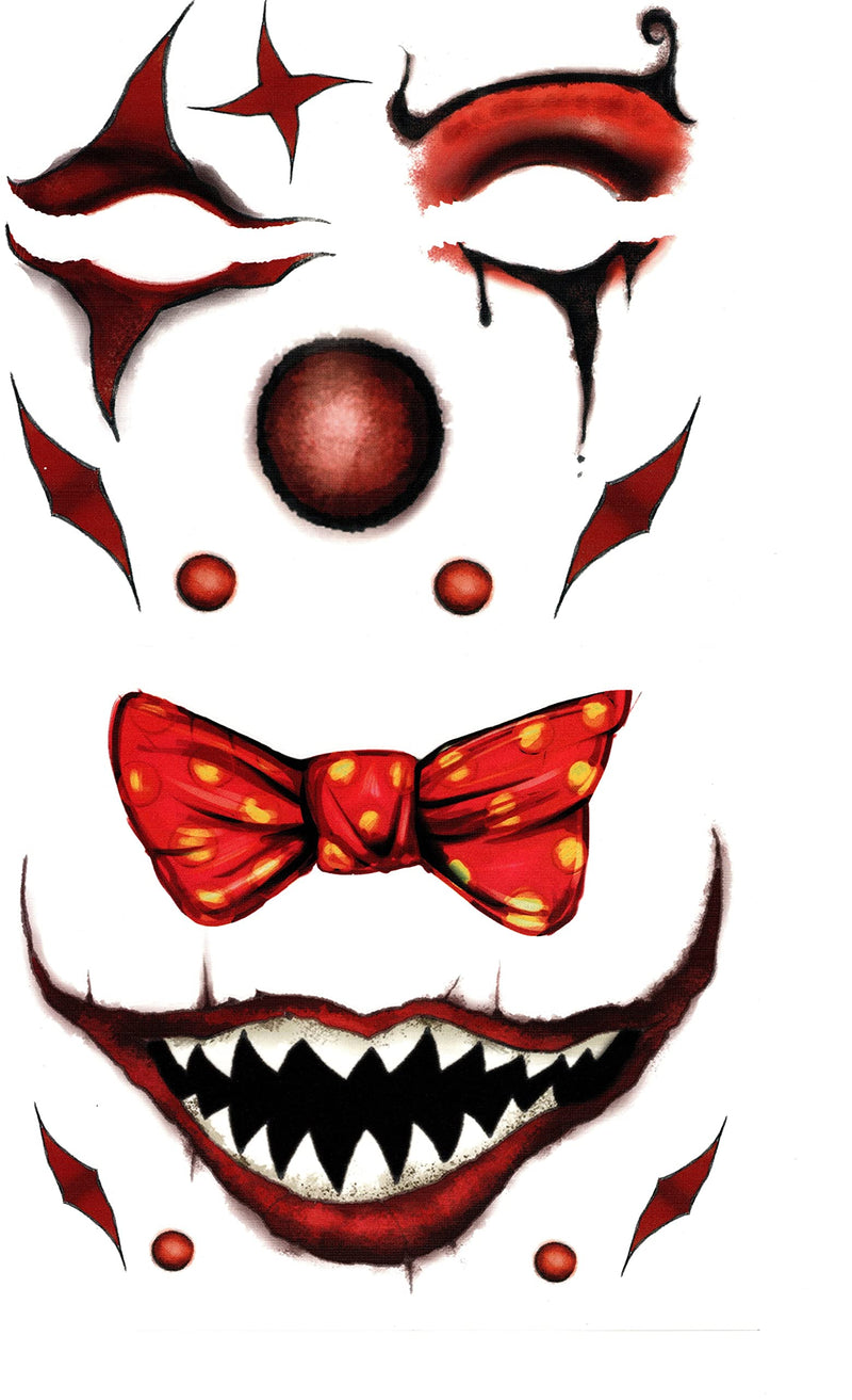 Halloween Realistic Temporary Costume American Made Make Up Face/Body Tattoo Kit Men or Women - (Scary Clown, Confused Clown, Skull) - 3 Kits Halloween Costume Tattoo