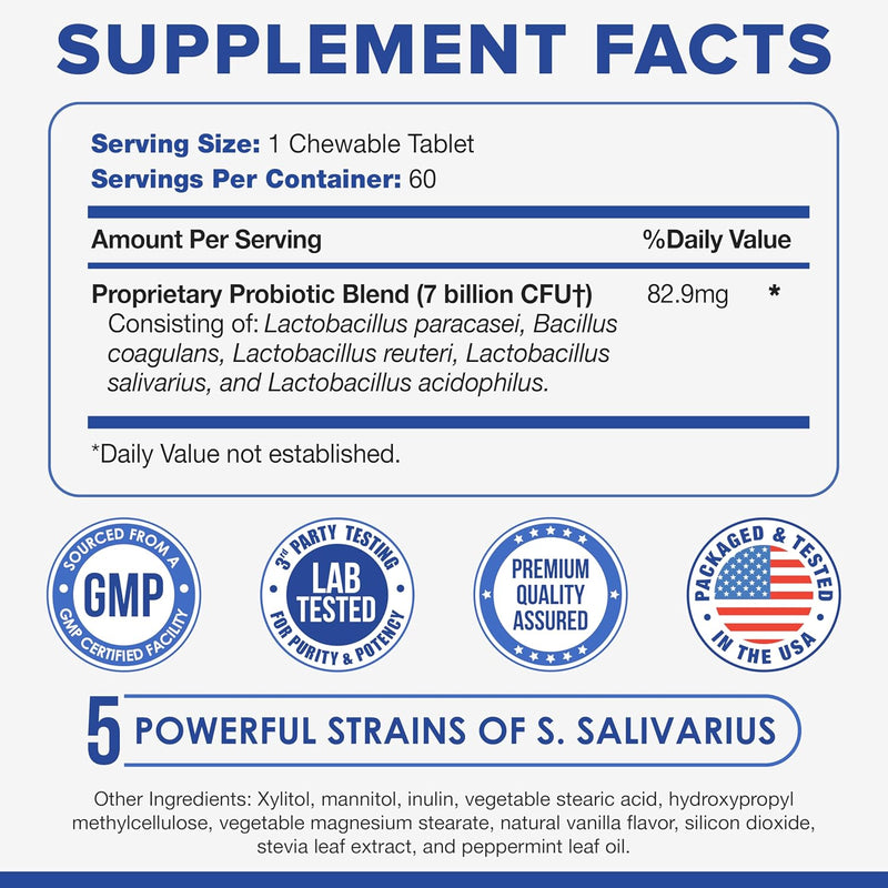 Dental Probiotics & Tongue Scraper – Bad Breath Treatment for Adults – Oral Probiotics for Teeth and Gums – Supports Fresh Breath – 60 Chewable Tablets Infinity Warehouse