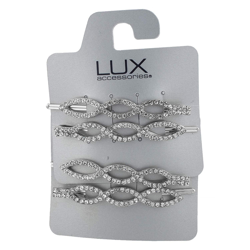 LUX ACCESSORIES Set of 2 Pairs Silver Tone Crisscross Clear Crystal Rhinesones Fashion Hair Pins LUX ACCESSORIES