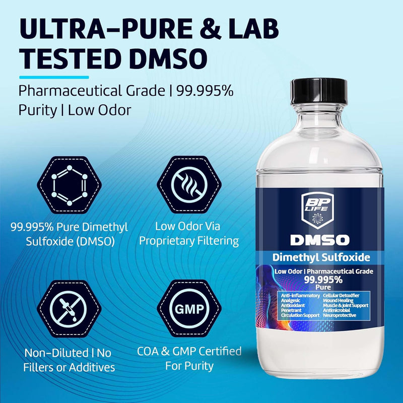DMSO Dimethyl Sulfoxide 99.995% Pure | Low Odor | 8 oz (237 ml) Clear Glass Bottle | High Purity Multipurpose Solvent for Laboratory, Industrial & DIY Use Infinity Warehouse