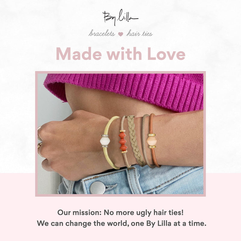 By Lilla Limestone Mini Stack Elastic Hair Ties and Bracelets | Set of 5 Hair Tie-Bracelets | Hair Accessories for Women | No Crease Hair Ties & Women’s Bracelets (Brown / Gold / Nude / Orange) By Lilla