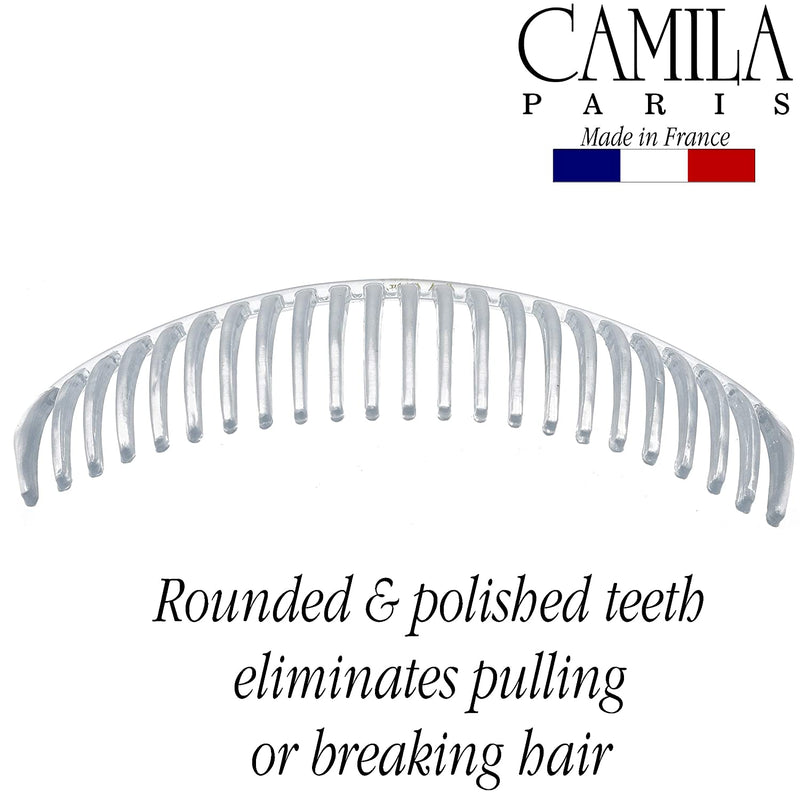 Camila Paris CP2911 French Side Combs Large 2 Pack Curved, Clear Flexible Durable Cellulose Hair Combs, Strong Hold Grip Hair Clips for Women, No Slip Styling Girls Hair Accessories, Made in France Camila Store