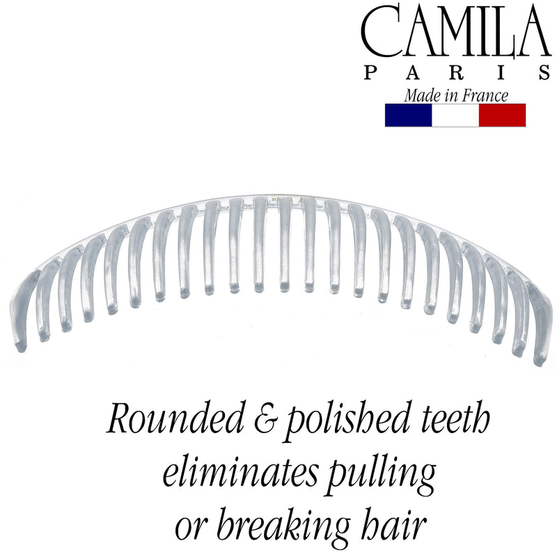 Camila Paris CP2911 French Side Combs Large 2 Pack Curved, Clear Flexible Durable Cellulose Hair Combs, Strong Hold Grip Hair Clips for Women, No Slip Styling Girls Hair Accessories, Made in France Camila