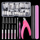 Clear Coffin Nail Tips Set, MORGLES 500 Pcs Clear Fake Nails French Tip Nails Acrylic Long Coffin Half Cover Nail Tips Ballerina False Nails with Nail Clipper Files and Glues,Cuticle Pusher and Fork MORGLES