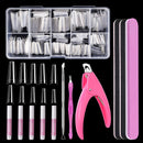 Clear Coffin Nail Tips Set, MORGLES 500 Pcs Clear Fake Nails French Tip Nails Acrylic Long Coffin Half Cover Nail Tips Ballerina False Nails with Nail Clipper Files and Glues,Cuticle Pusher and Fork MORGLES