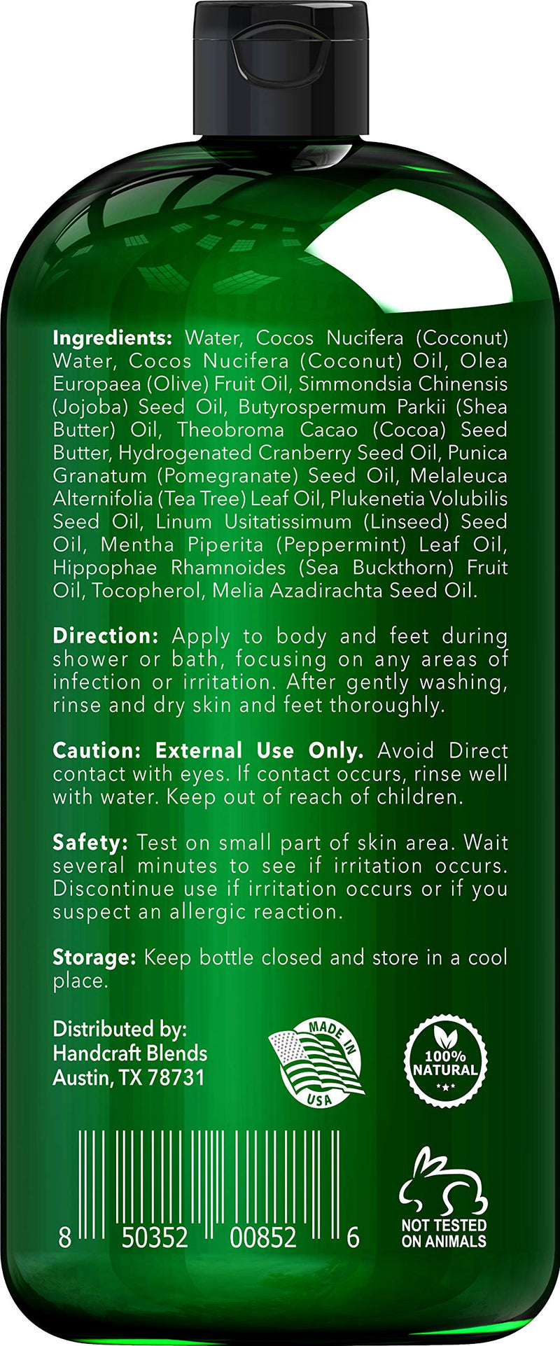 Handcraft Tea Tree Oil Body Wash 16 oz - Extra Strength Body Wash For Athletes Foot, Nail Fungus, Itchy Skin, Jock Itch, Acne and Eczema - Tea Tree Body Wash For Men & Women - Packaging May Vary Handcraft Blends