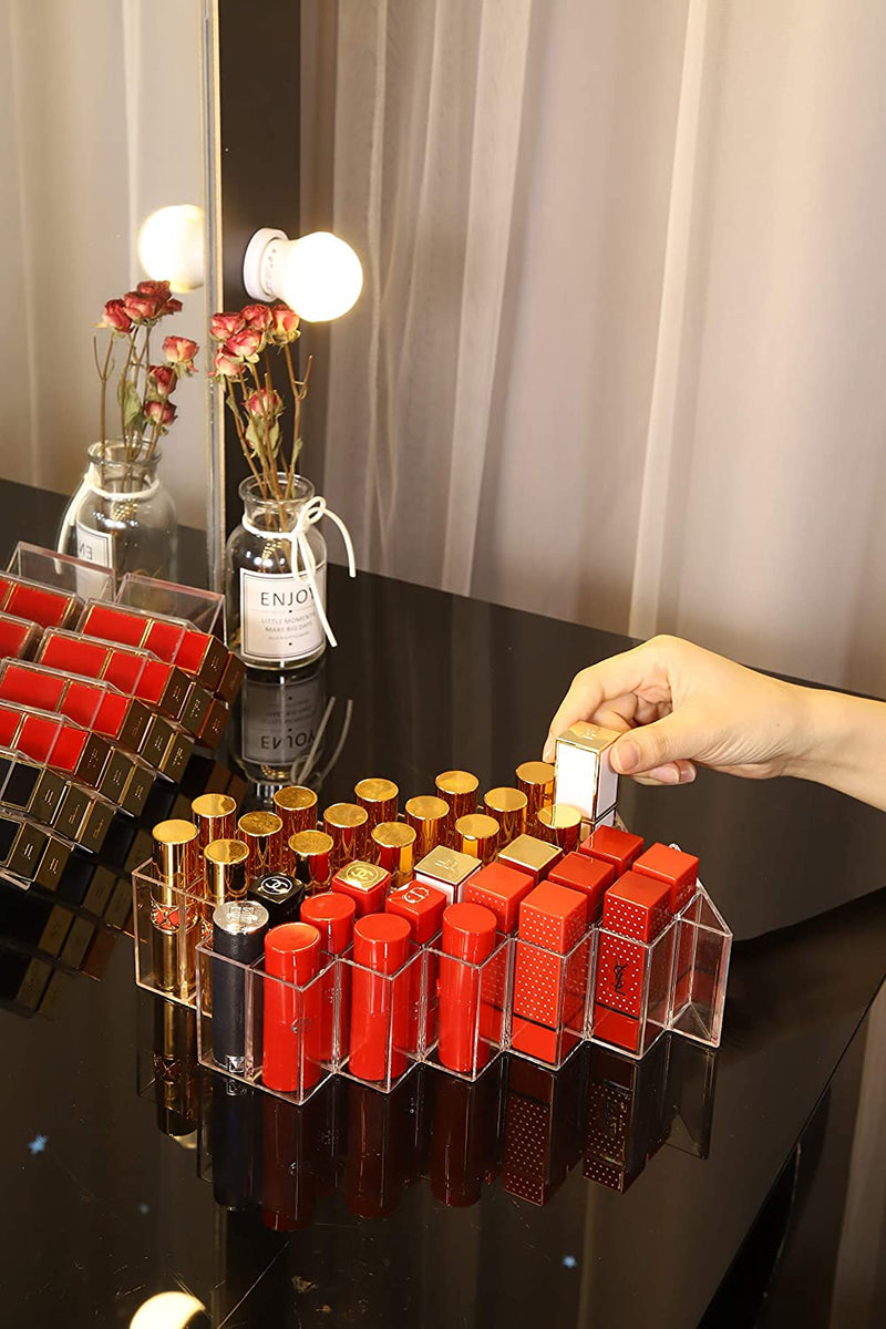 Clear Acrylic Fish Shape Lipstick Organizer Tower, Lip Gloss Storage Holder Stand for 16 Lip Sticks, Perfect for Makeup Cosmetic Vanity and Dresser Display (2 Pack) YIEZI