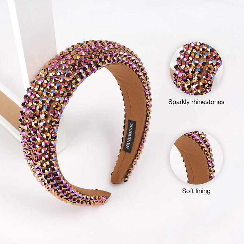 SP SOPHIA COLLECTION Women's Sparkling Crystal Padded Rhinestone Wide Bejeweled Hair Headband Party Hairband Hair Accessories Brown Iridescent SP Sophia Collection Store