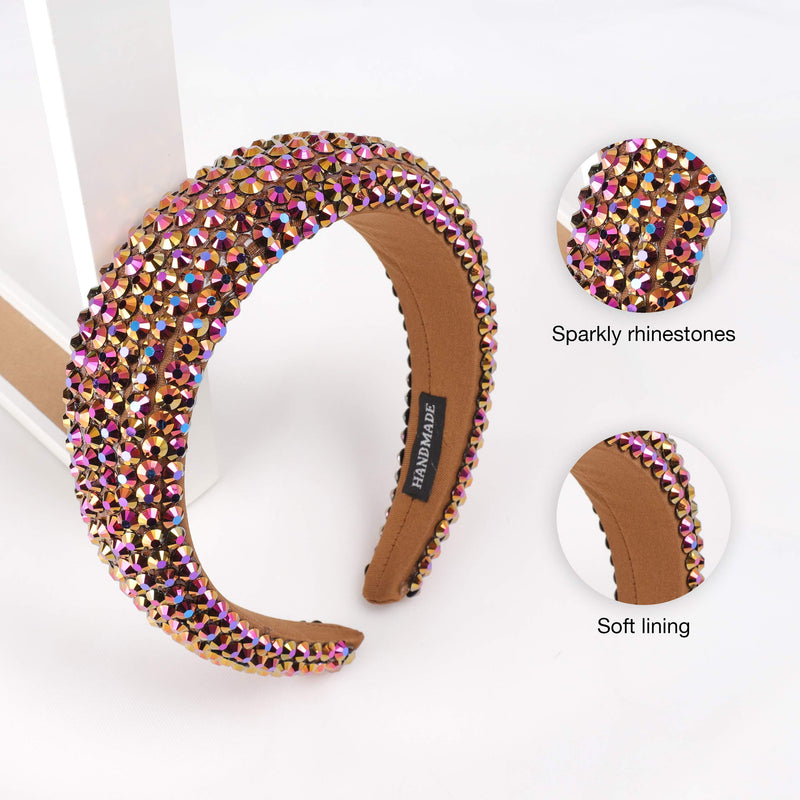 SP SOPHIA COLLECTION Women's Sparkling Crystal Padded Rhinestone Wide Bejeweled Hair Headband Party Hairband Hair Accessories Brown Iridescent SP Sophia Collection