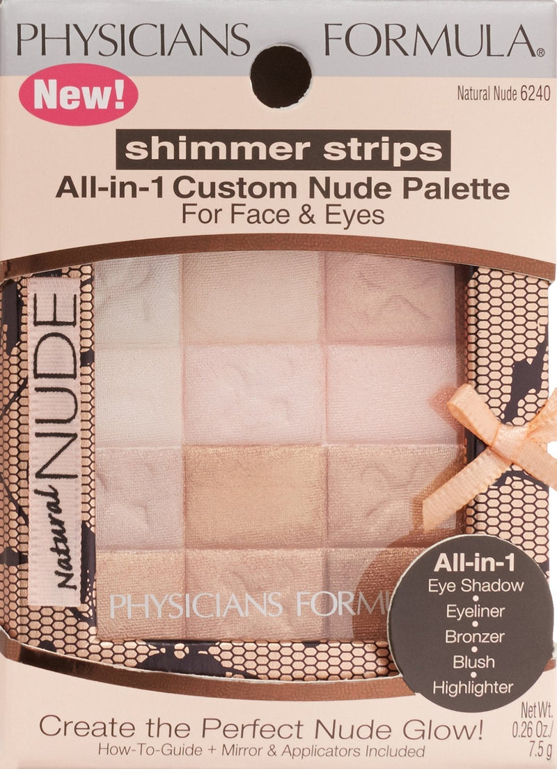 Physicians Formula Shimmer Strips All-In-1 Custom Nude Palette For Face & Eyes, Natural Nude Physicians Formula