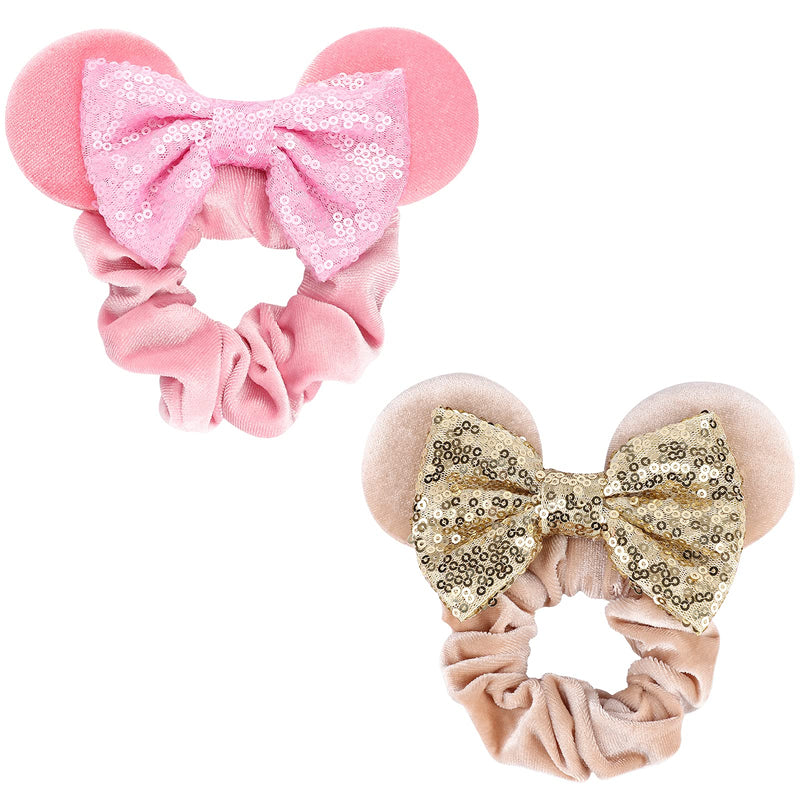 DRESHOW Mouse Ears Sequin Bow Velvet Scrunchies Elastic Hair Tie Ponytail Holder Hair Accessories DRESHOW