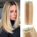 S-noilite Clip in Hair Extensions Human Hair Short Balayage 12Inch One Piece 2 Clips Clip in Remy Hairpiece For Women with Thinning Hair Add Extra Volume 17g Golden Brown/Bleach Blonde S-noilite