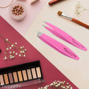 Tweezty Tweezer Set for Travel - Mini Slant Tweezers and Precision Tweezers - Tweezers for Eyebrows and Tweezers for Ingrown Hair - Pink Tweezers Kit with Travel Case TWEEZTY