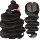 UNice 4X4 Middle Part Lace Closure T-Part Lace 100% Human Hair, Brazilian Body Wave 4X0.75 Hand-Tied Lace Closure with 3 Bundles Unprocessed Remy Hair Natural Color 18 18 18+16 Closure UNICE Store