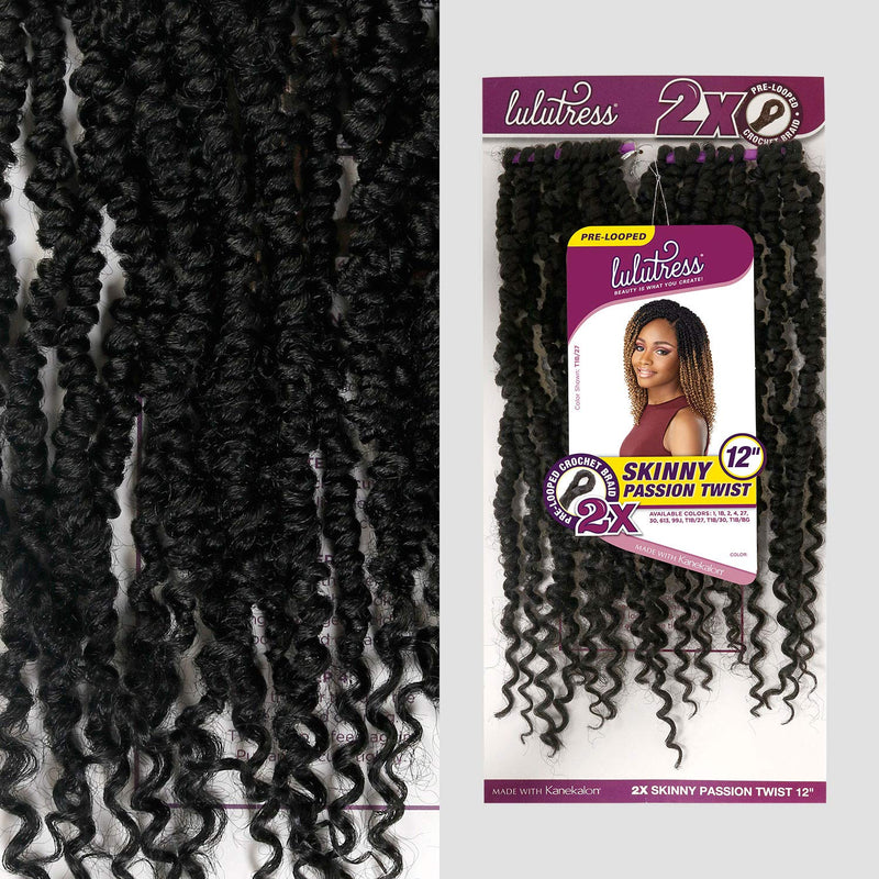 Sensationnel Crochet Braids Lulutress 2X Pre-Looped Skinny Passion Twist 12" (5-PACK, 1B) LULUTRESS