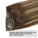 GOO GOO Halo Hair Extensions Human Hair Ombre Chocolate Brown to Honey Blonde 70g 14 Inch Hairpiece Natural Real Hair Extensions Flip in Hidden Crown Hair Extensions with Invisible Fish Line Straight GOO GOO Store