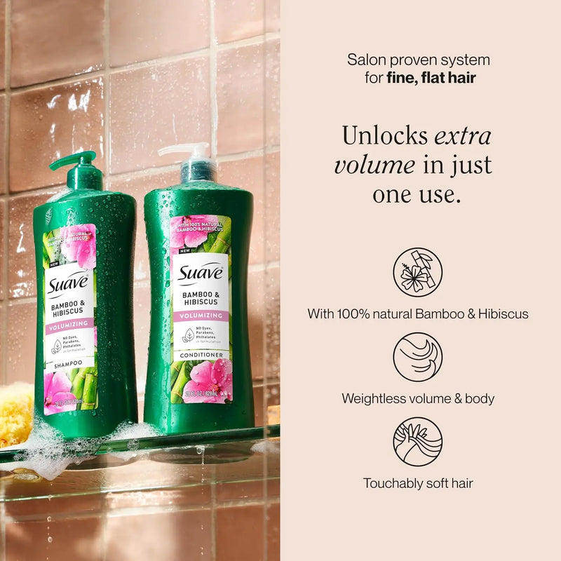 Suave Bamboo & Hibiscus Volumizing Conditioner, for Fine and Flat Hair, Salon Proven System for Boosting Hair Volume and Body, 28 oz, 4 Pack Infinity Warehouse