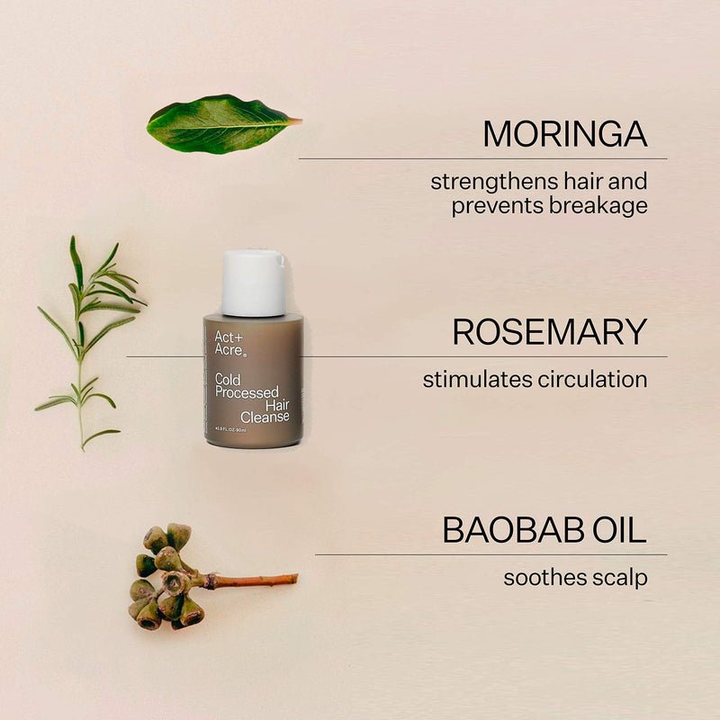 Act+Acre Cold Processed Hair Cleanse Clarifying Shampoo for Build Up - Sulfate Free Hair Treatment Gentle Shampoo with Moringa Oil to Moisturize and Strengthen Dry and Damaged Hair (3 Fluid Ounces) ACT+ ACRE