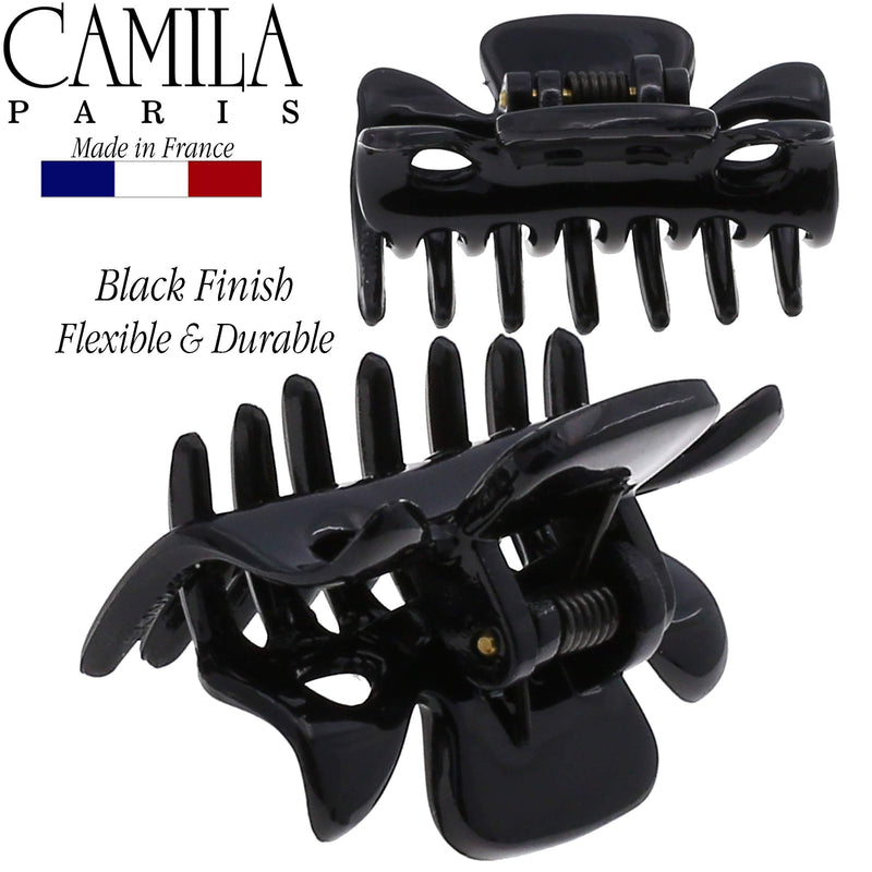 Camila Paris CP3027 French Hair Clip for Women, 1.5 inch Set of 2 Black Girls Hair Claw Clips Jaw Fashion Durable Styling Hair Accessories for Women, Strong Hold No Slip Grip, Made in France Camila