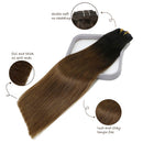 Clip in Hair Extensions Human Hair Remy Hair 120g 7PCS Natral Black Fading to Medium Brown Hair Extensions For Black Women 14Inch Brunette Natural Real Human Hair Thick and Straight Full Hair Lashup