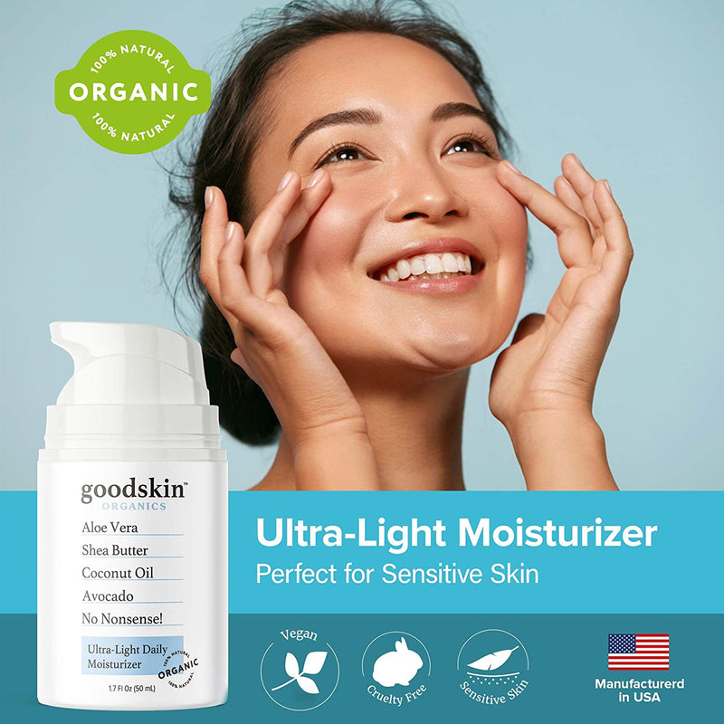 Organic Face Moisturizer for Women and Men - Natural Hydrating Day & Night Face Cream for Dry & Oily Skin - Non-Greasy & Gentle Moisturizer for Face Anti-Wrinkle Anti Aging Skin Care Products by Goodskin-1.7oz GoodSkin
